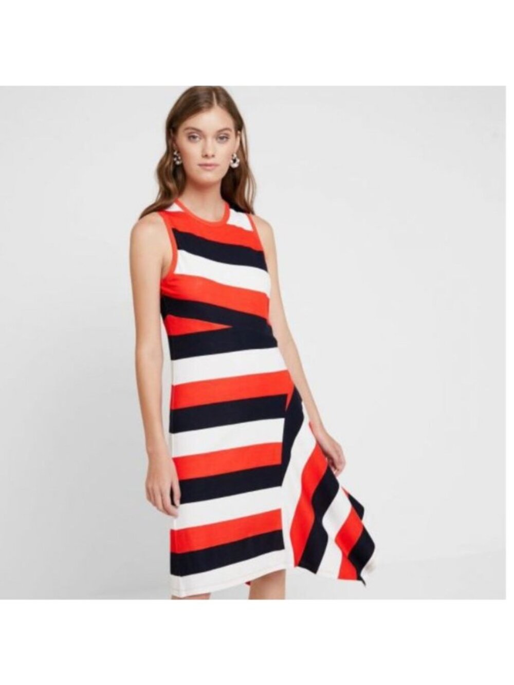 Banana Republic Asymmetric Dress Size Small Red White Blue Striped Sleeveless